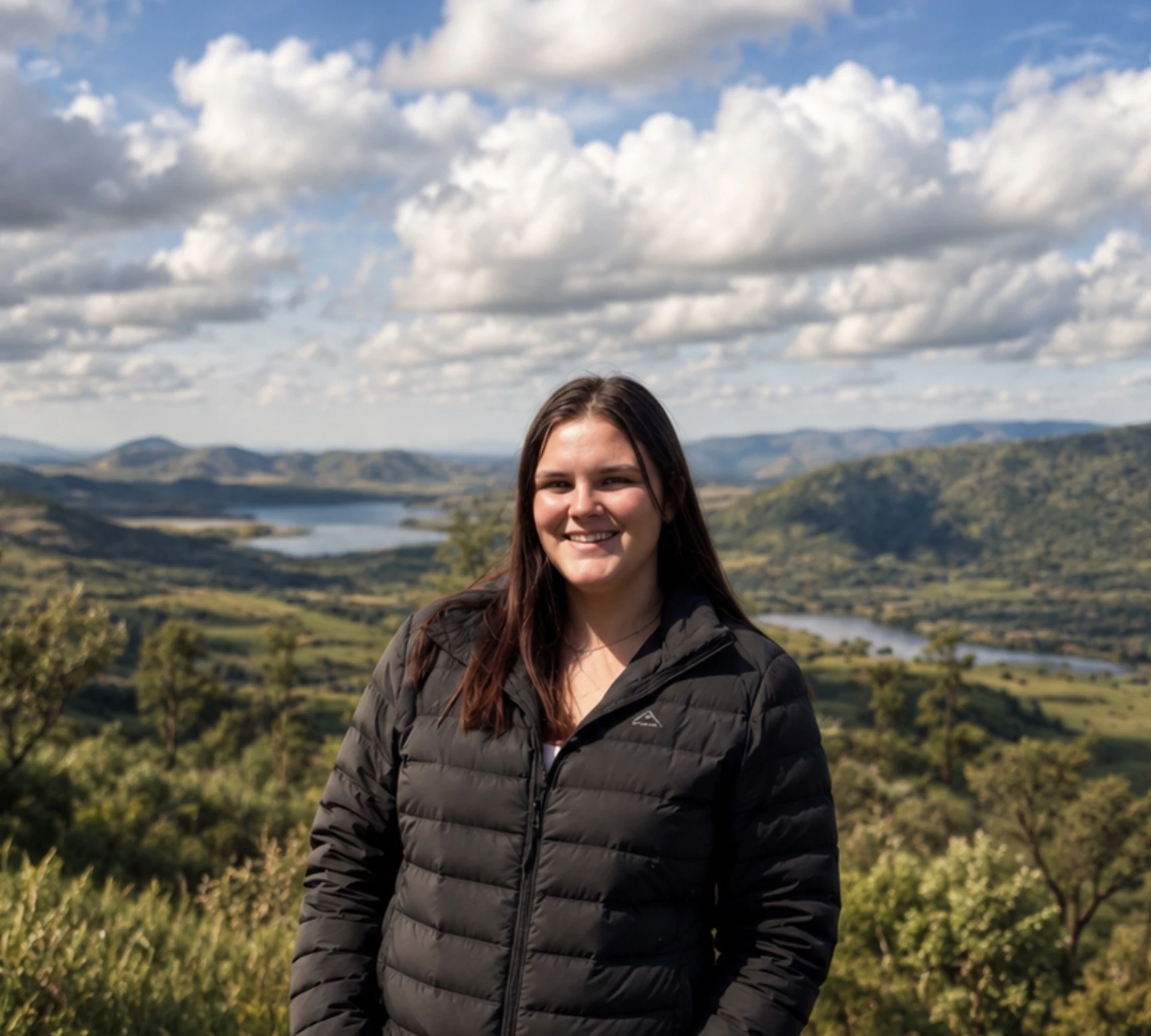 Ceira Maartens outdoors with a mountain landscape behind her